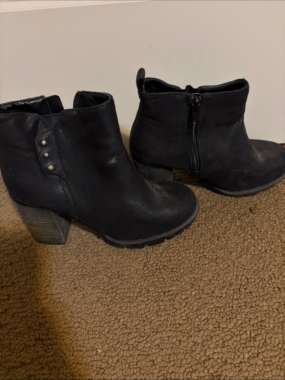 Women's Black Ankle Booties with Block Heel